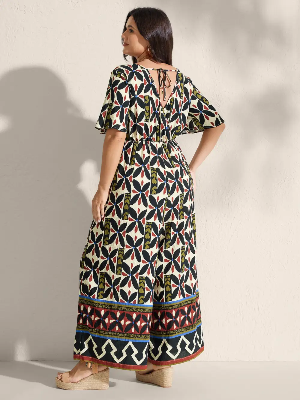 Retro Chic Print Shirred Bodice Jumpsuit