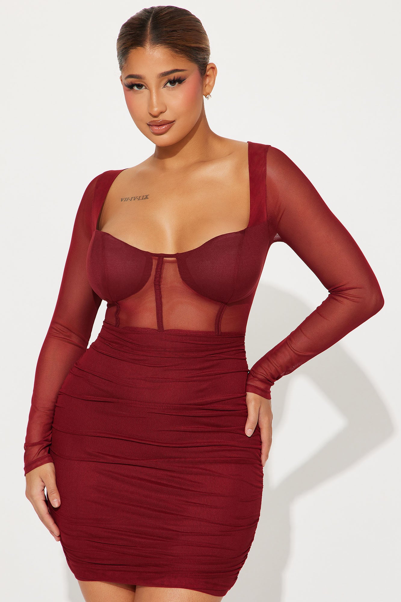 Lola Mesh Corset Mini Dress - Burgundy