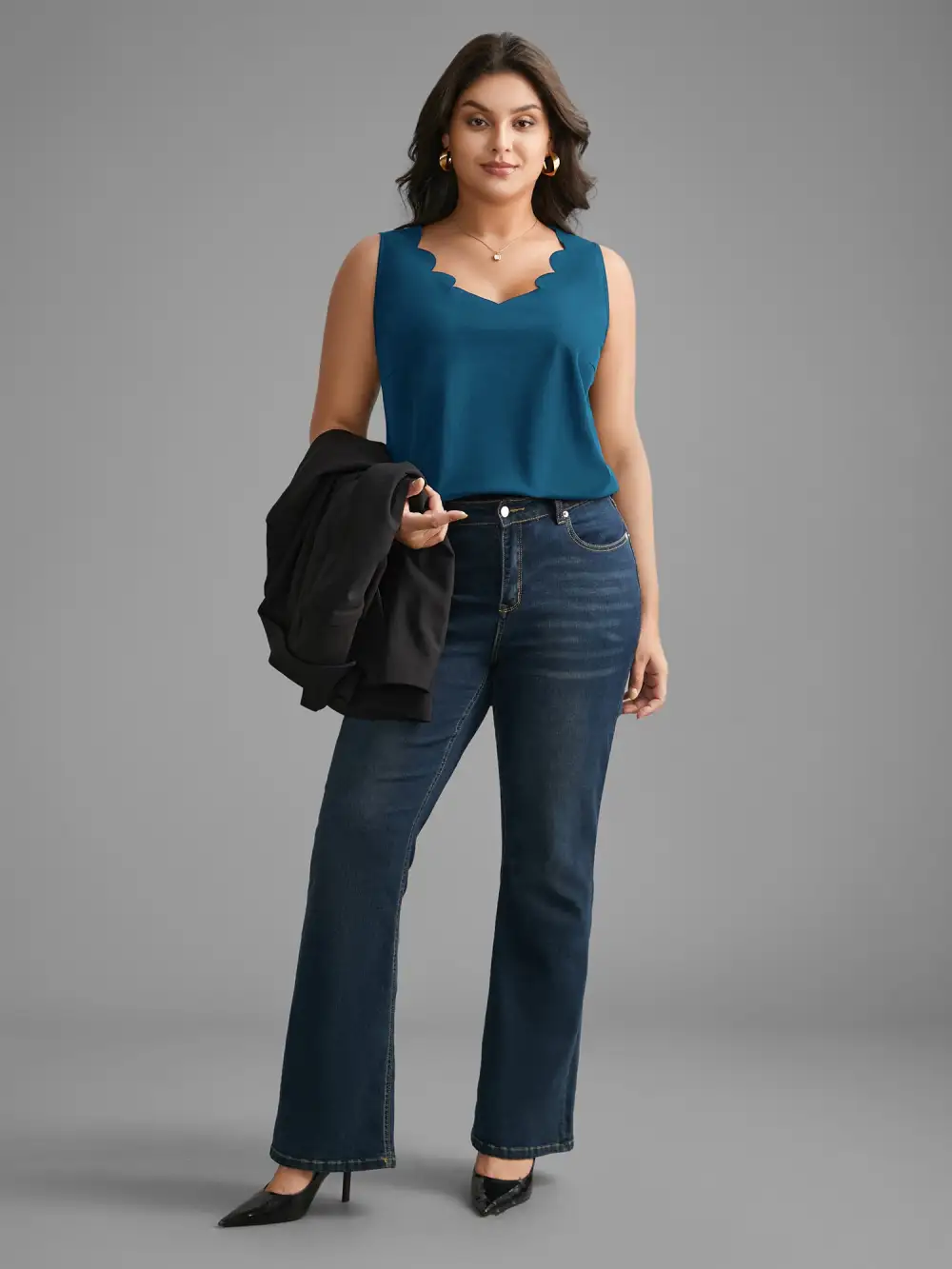 Solid V Neck Laser Cut Tank Top