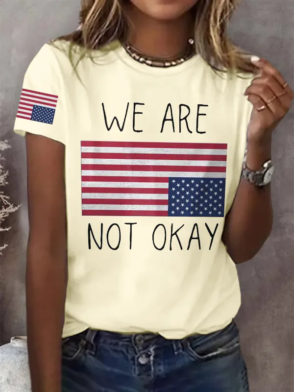 Women'S T-Shirt Retro We Are Not Ok Print T-Shirt Pure Cotton Round Neck Print Short Sleeve