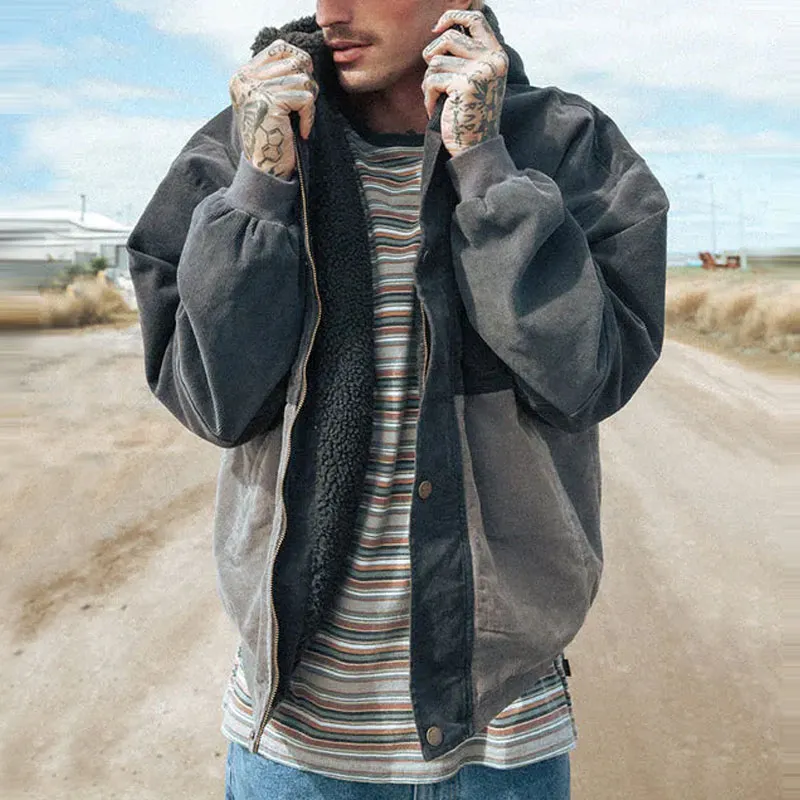 Mens Fashion Color Patchwork Fleece Jacket Coat