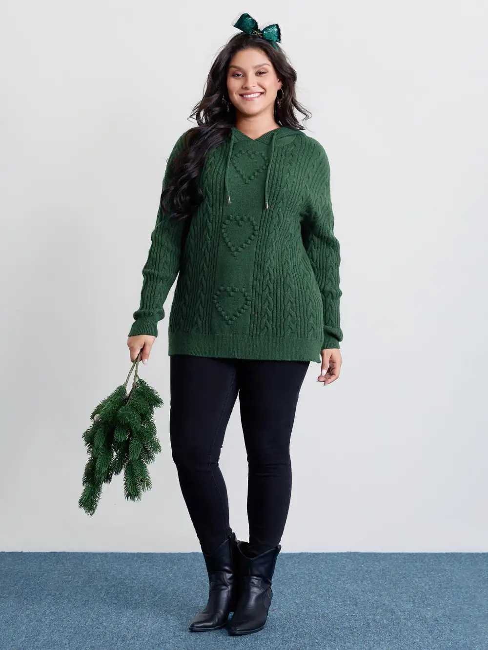 Stretchy Textured Hooded Drawstring Pullover