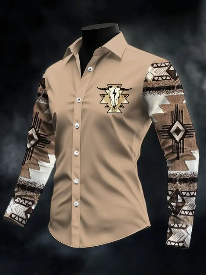 Men's Retro Western Print Casual Shirt