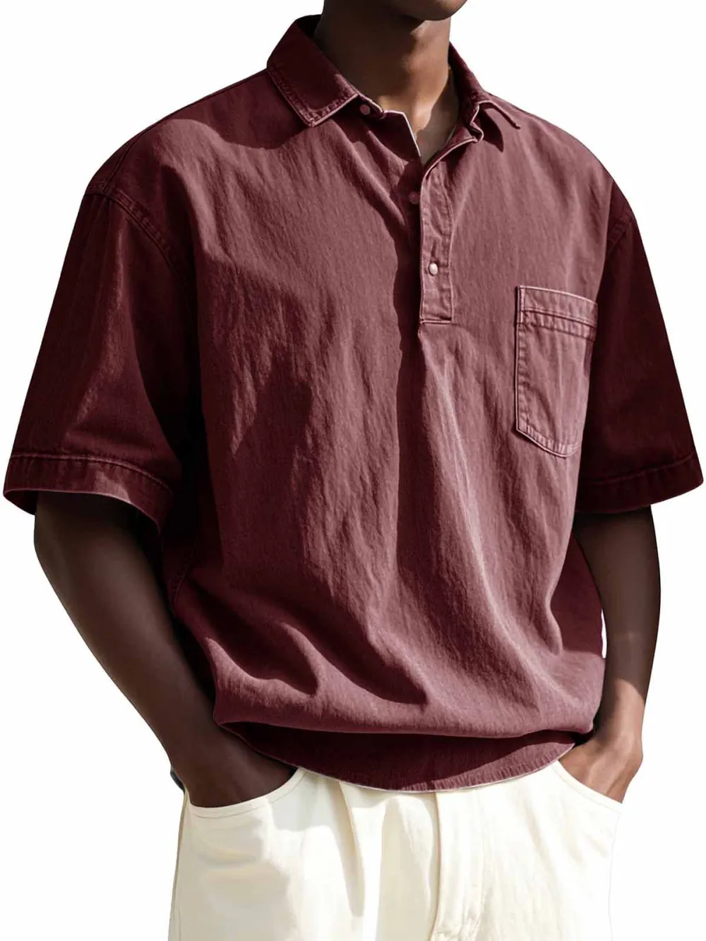 Men's Fashion Vintage Lapel Pocket Short Sleeve Polo Shirt