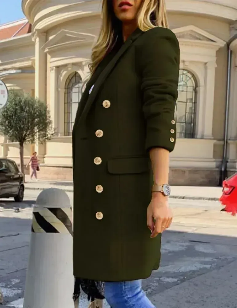 Womens Fall Winter Wool Coats Double Breasted Midi Peacoat Trench Coats