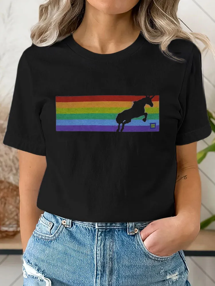 Pride Unicorn T-Shirt Pure Cotton Round-Neck Short-Sleeved Top