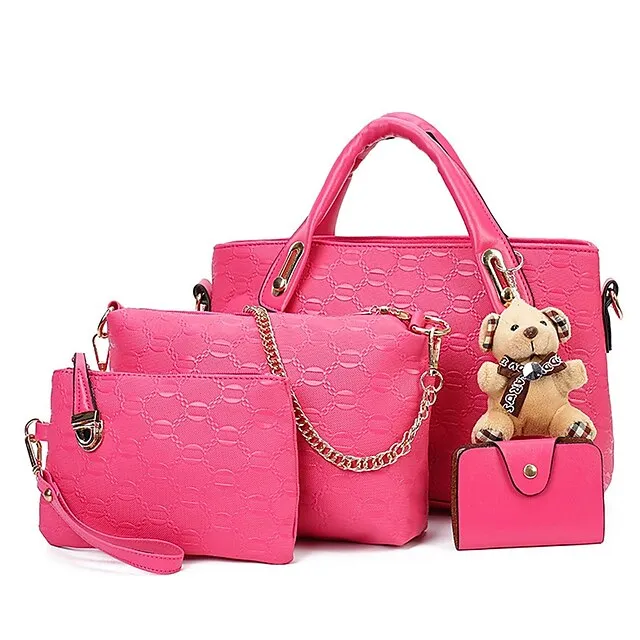 Women's Handbag Shoulder Bag Clutch Credit Card Holder Wallet PU Leather 4 Pieces Outdoor Office Shopping Embossed Solid Color Light Brown Black Red