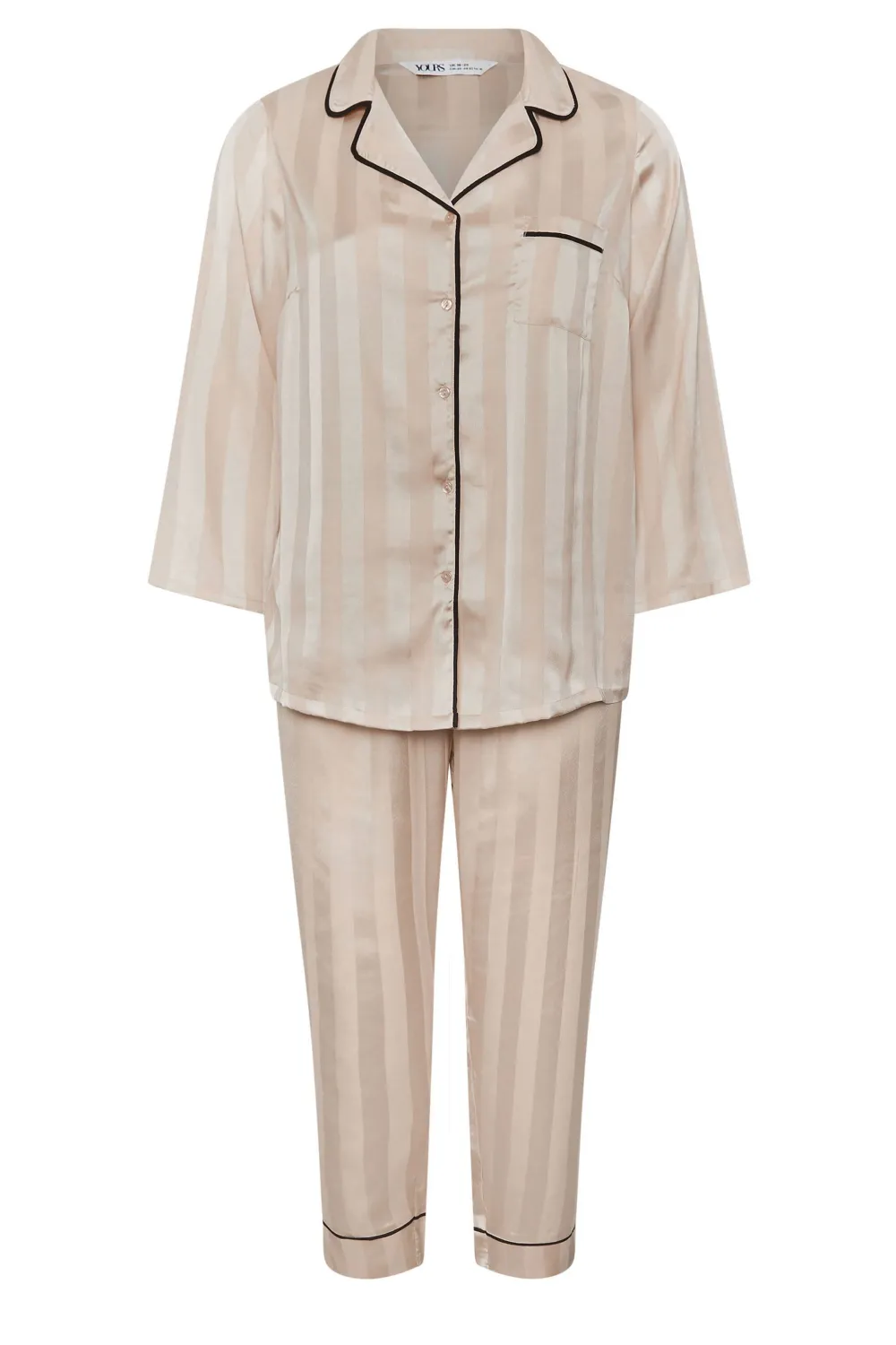 YOURS Curve Black Stripe Satin Pyjama Set