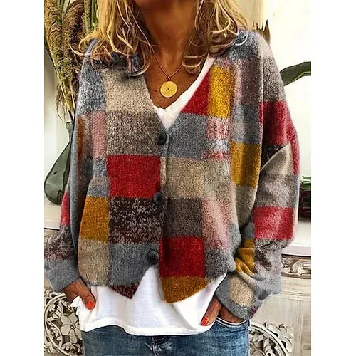 Women's Cardigan Sweater Knitted Ribbed Button Front V NeckLong Sleeve Lightweight Elegant Fashion Streetwear Pure Color Regular Tops Knit Outdoor Daily Weekend Black Red Fall Winter