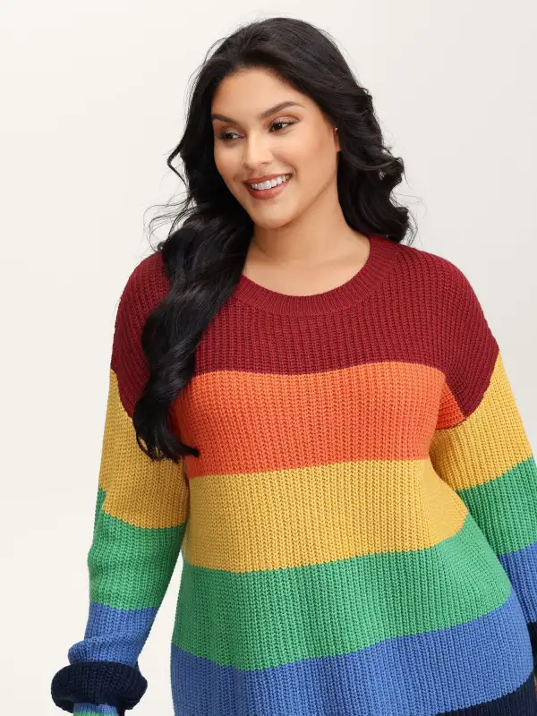 Vibrant Color Stripes Round Neck Pullover