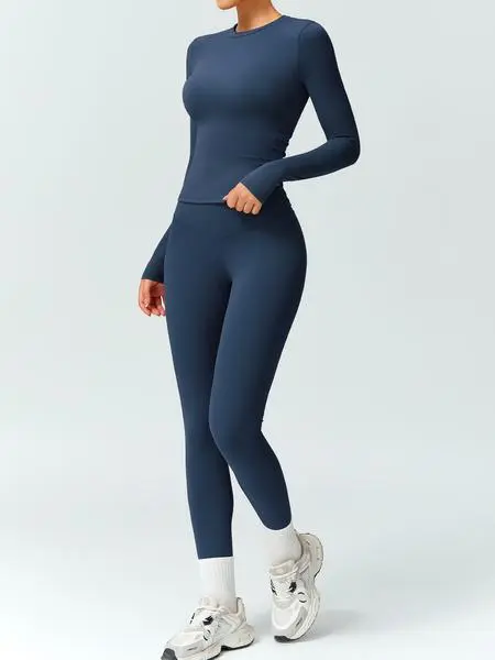 Women's Solid Color Tracksuit Set- Long Sleeve Tee & Leggings