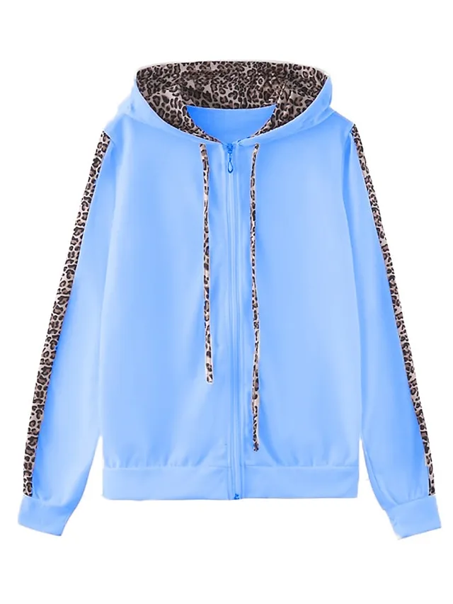 Women's Loungewear Sets Leopard Sport Casual Comfort Home Street Daily Polyester Breathable Hoodie Long Sleeve Hoodie Pant Spring Fall Black White
