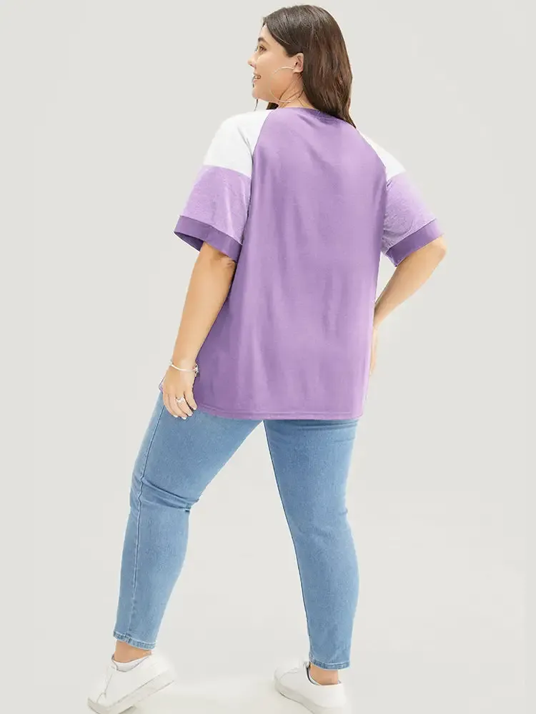 Colorblock Contrast Crew Neck Raglan Sleeve T-shirt