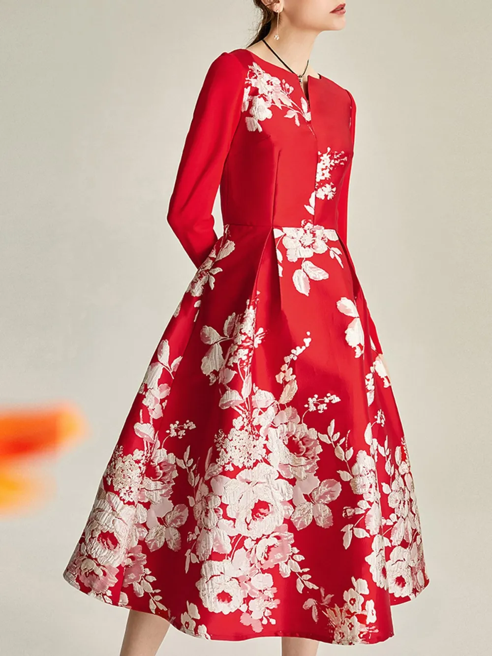 Printed Floral A-line Elegant Midi Dress