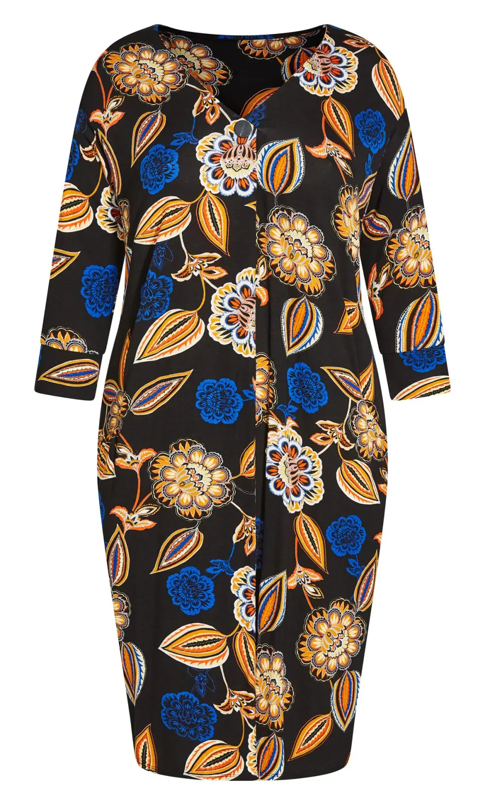 Evans Blue Paisley Mixed Print Pocket Dress
