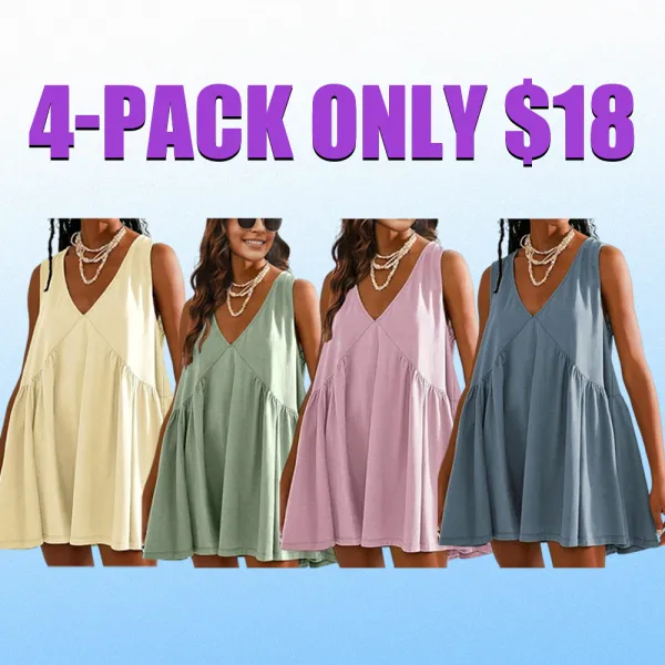 Womens Summer Sleeveless Mini Dress Casual Loose V Neck Sundress with Pockets