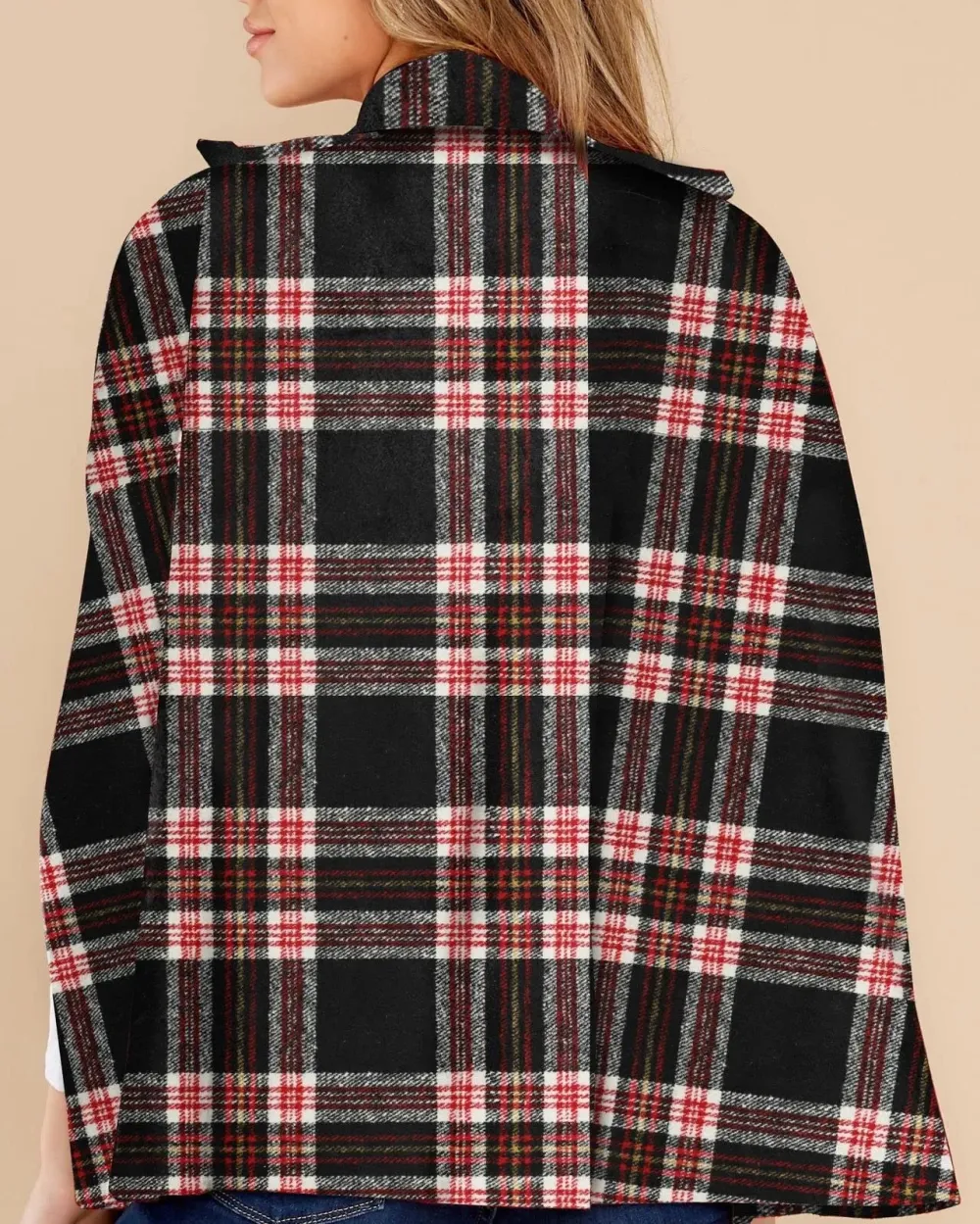 Women's Plaid Double Breasted Winter Cape Turn Down Poncho Coats(Buy 2 Free Shipping)