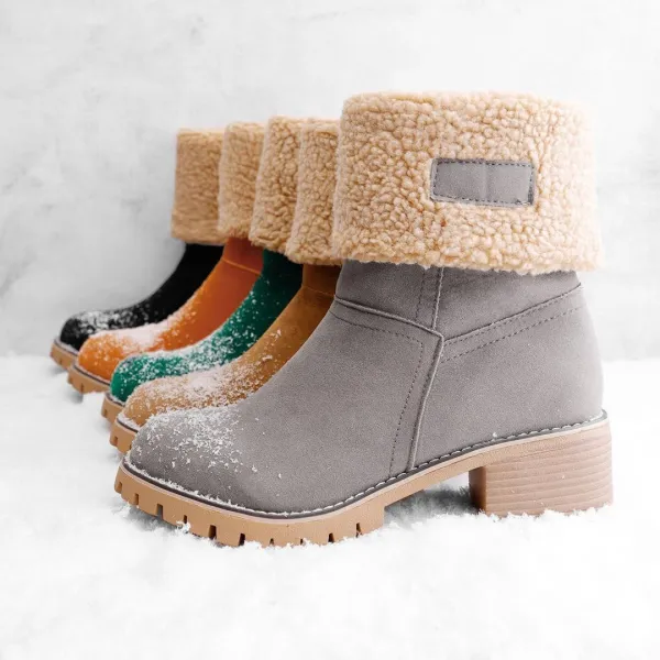 Women'S Mid-Tube Chunky Heel Suede Boots