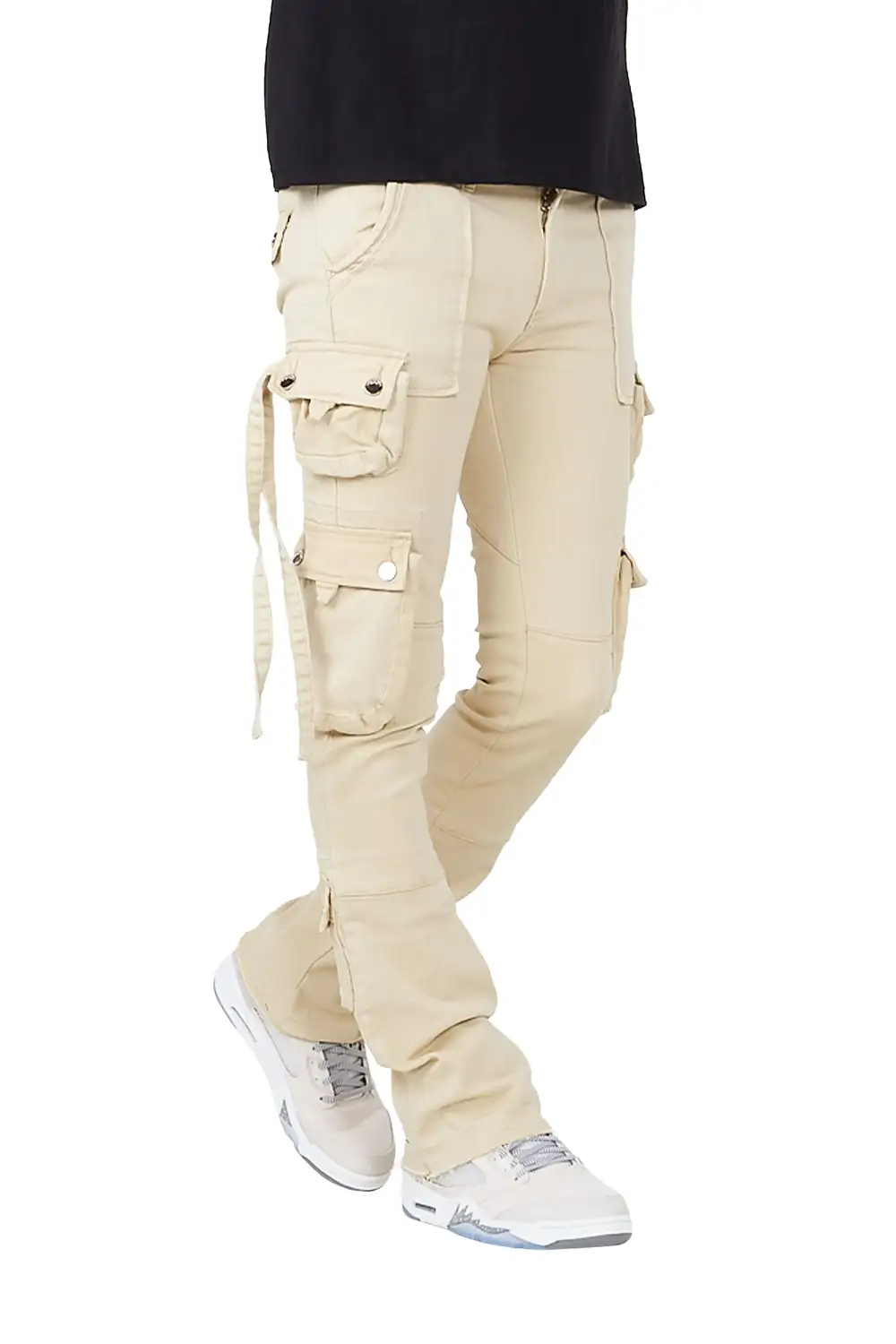 Elodie Beige Cargo Stacked Flare Jean