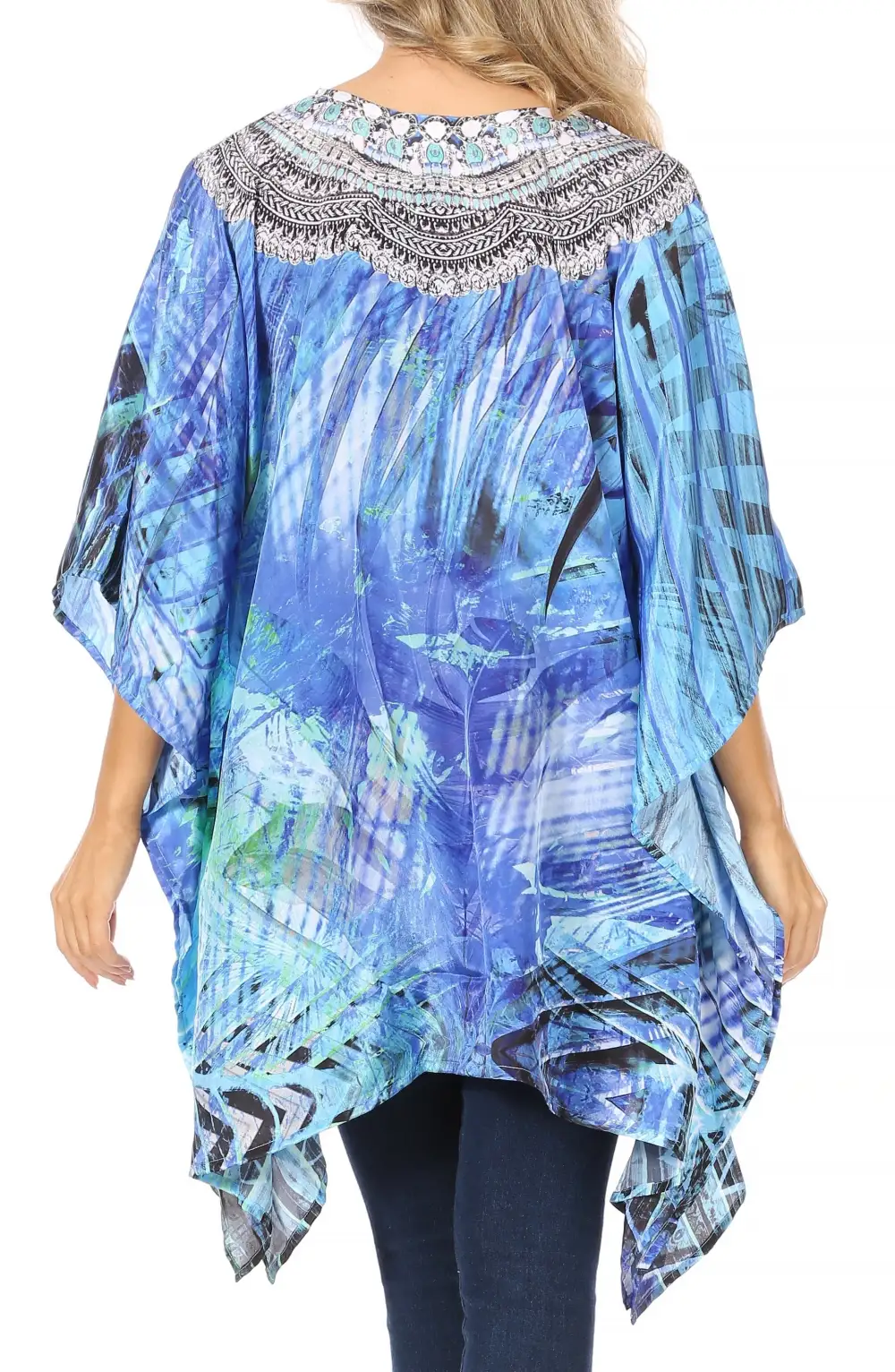 Women's Caftan Poncho Cover up V neck Top Lace up With Rhinestone