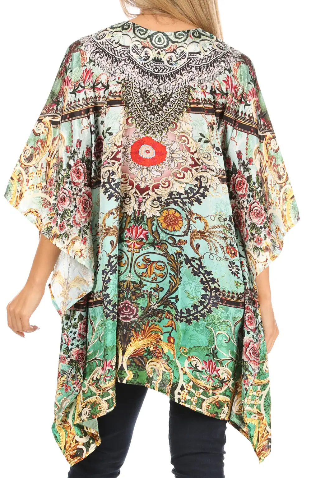 Women's Caftan Poncho Cover up V neck Top Lace up With Rhinestone