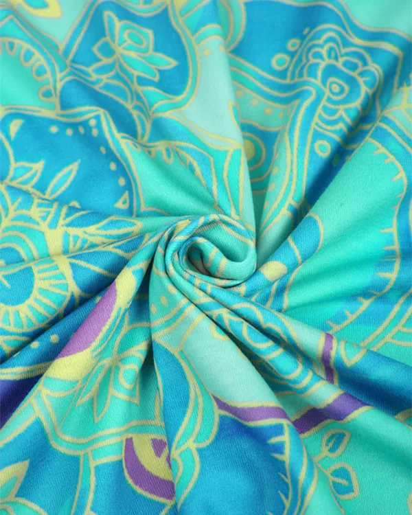 Ocean Blue Mandala Print Short Sleeve Knee-Length Mini Dress