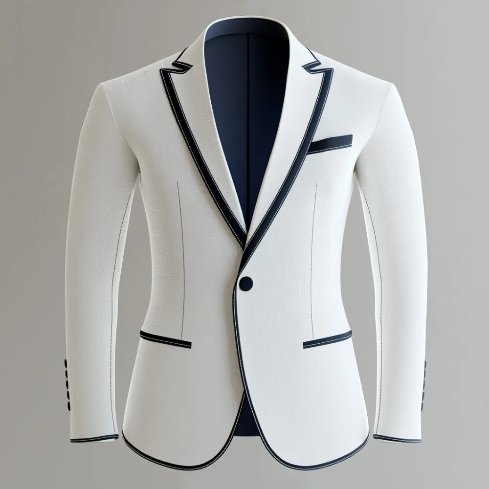 Men's Business Contrast Binding Lapel Collar One Button Long Sleeve Blazer