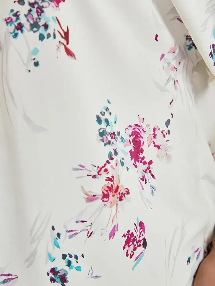 Floral Roll Batwing Sleeve Notched Neck Blouse