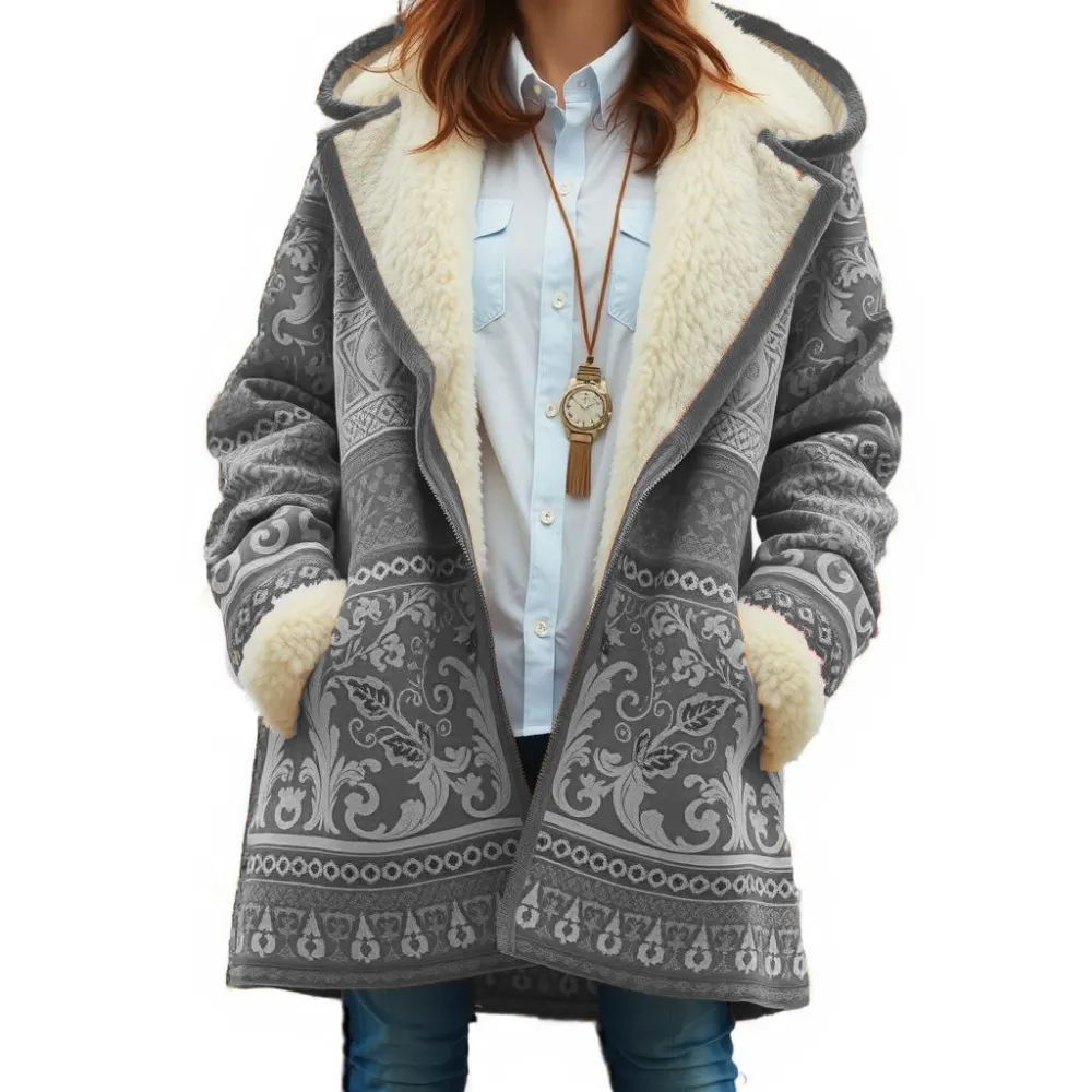 Cowhorn Buckle Pockets Women Coat Fleece Lined Hooded Winter Coat Outerwear Parka Plush Coat Fleece Jacket, brown