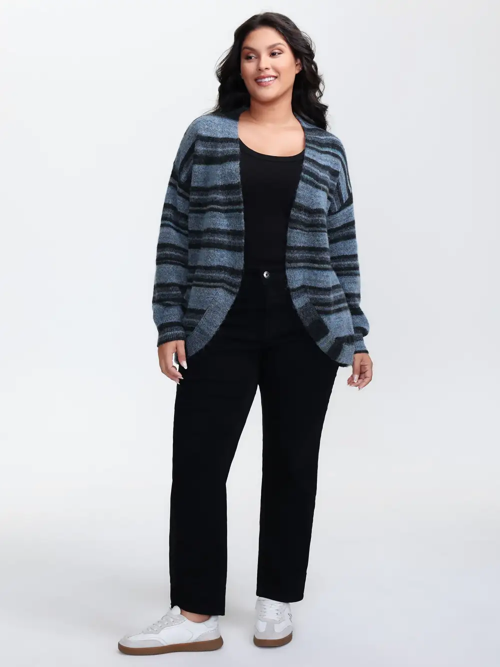 Wool Blend Curvy Hem Knit Cardigan