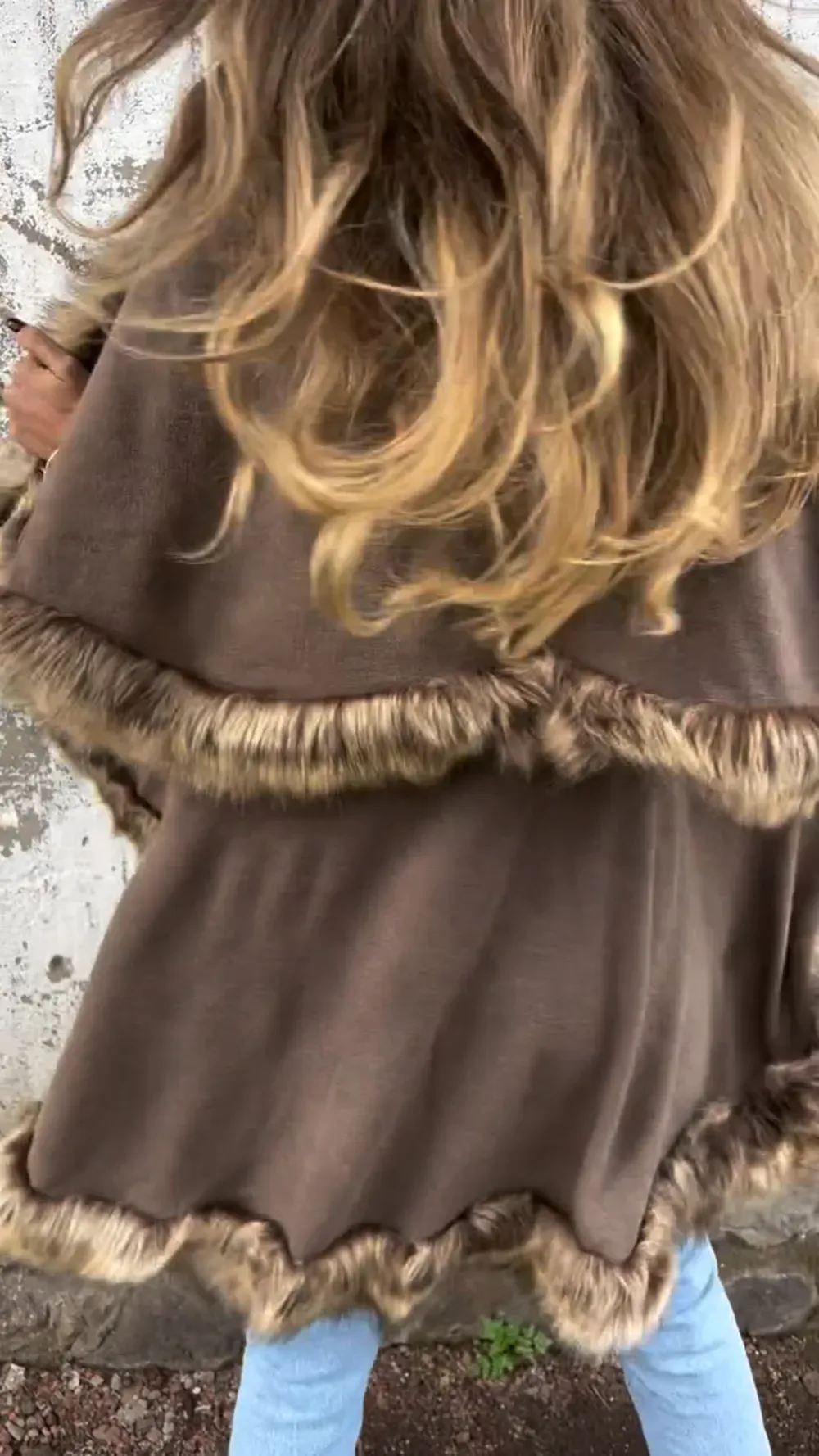 Golden Ember Faux Fur Trimmed Cape