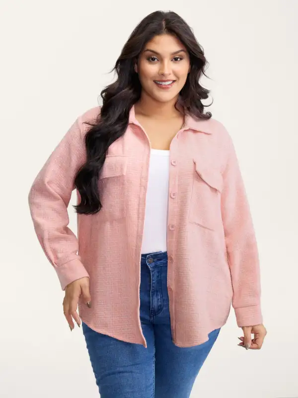 Chest Flaps Textured Button-Down Jacket