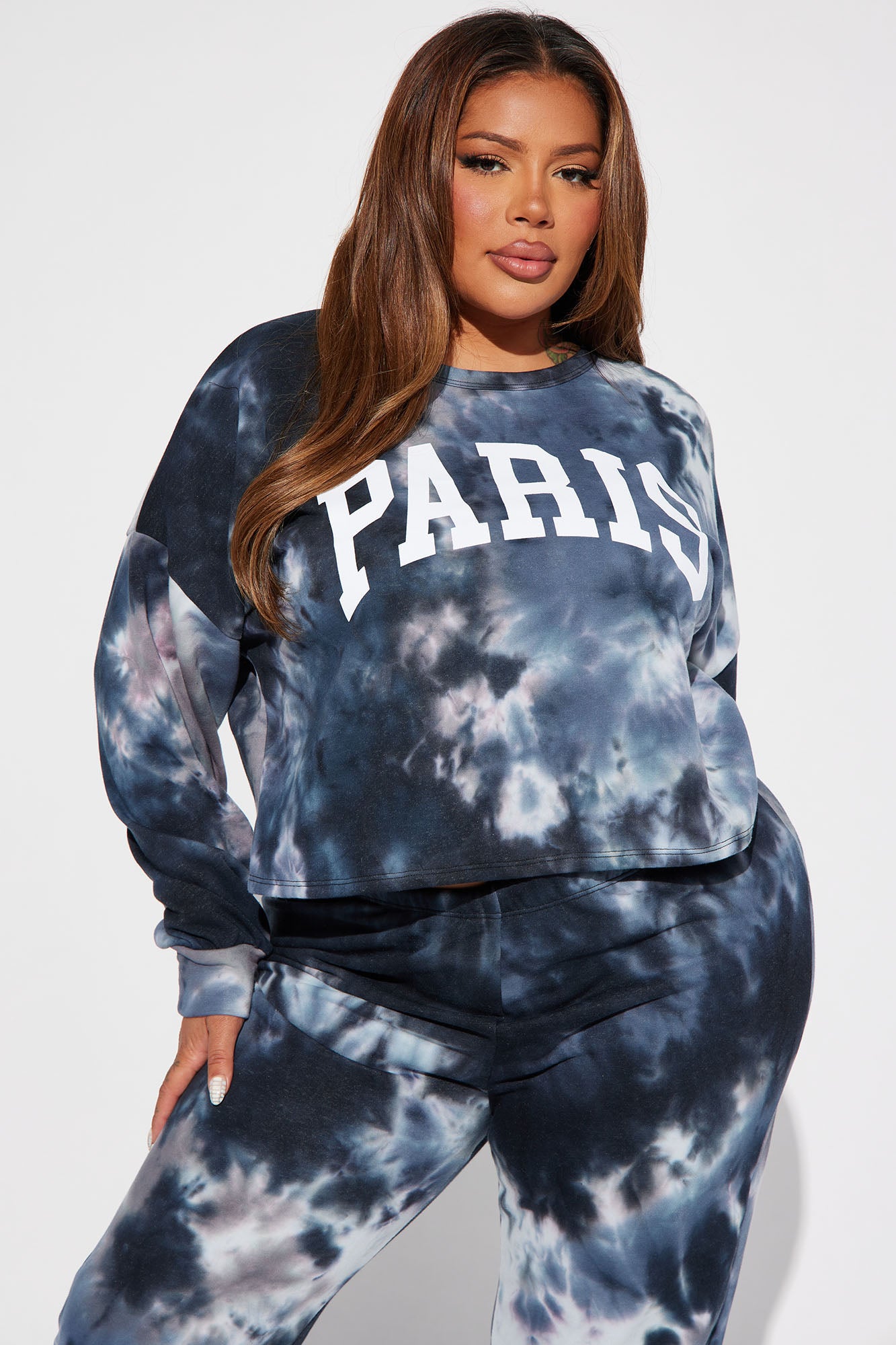 Paris Tie Dye Jogger Set - Navy/combo