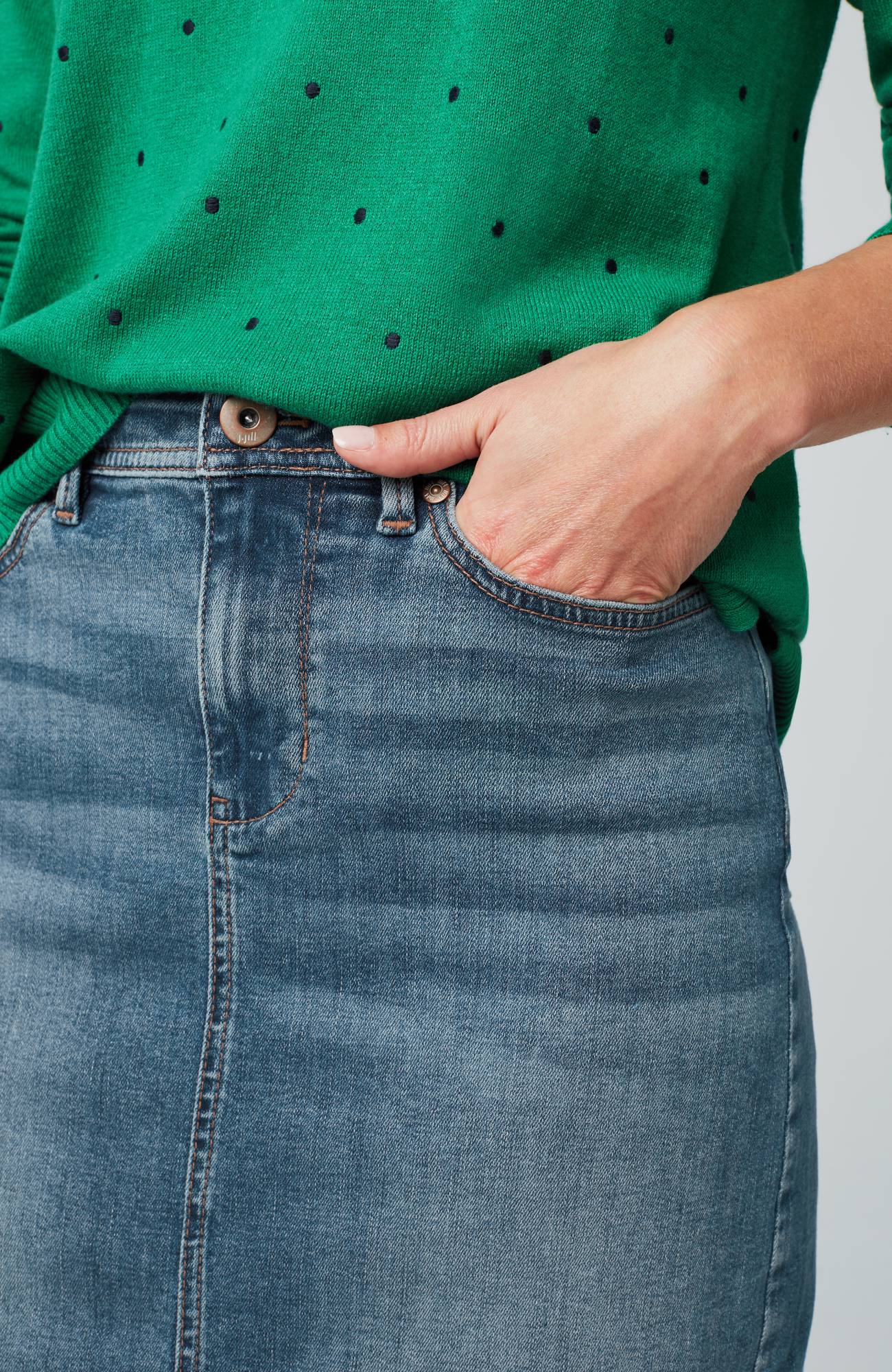 Slit-Hem Denim Skirt