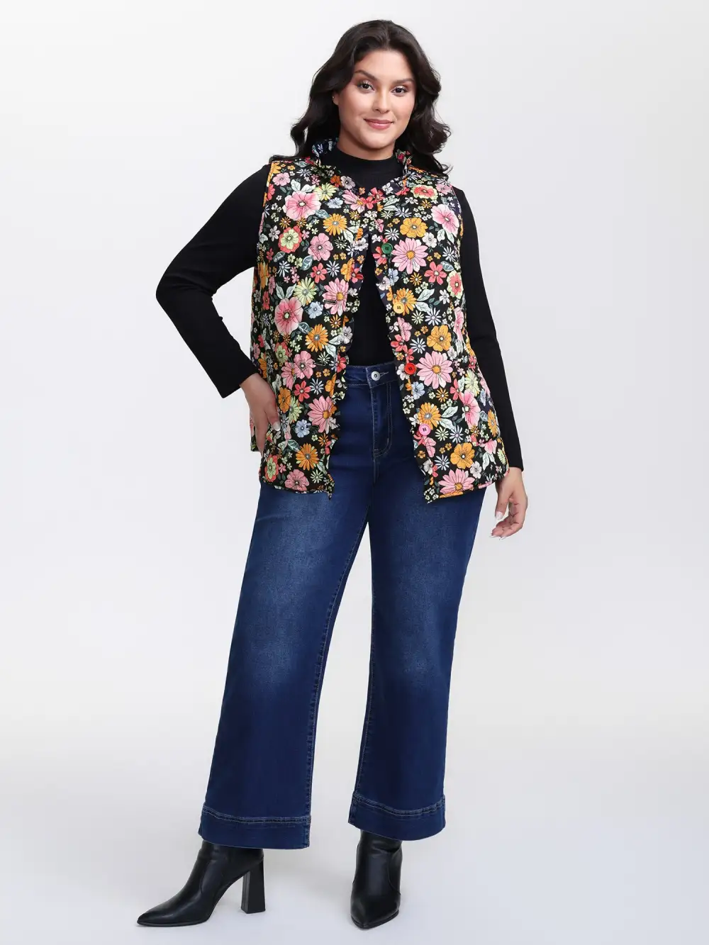 Floral Quilted Cotton Ruffled Neck Vest