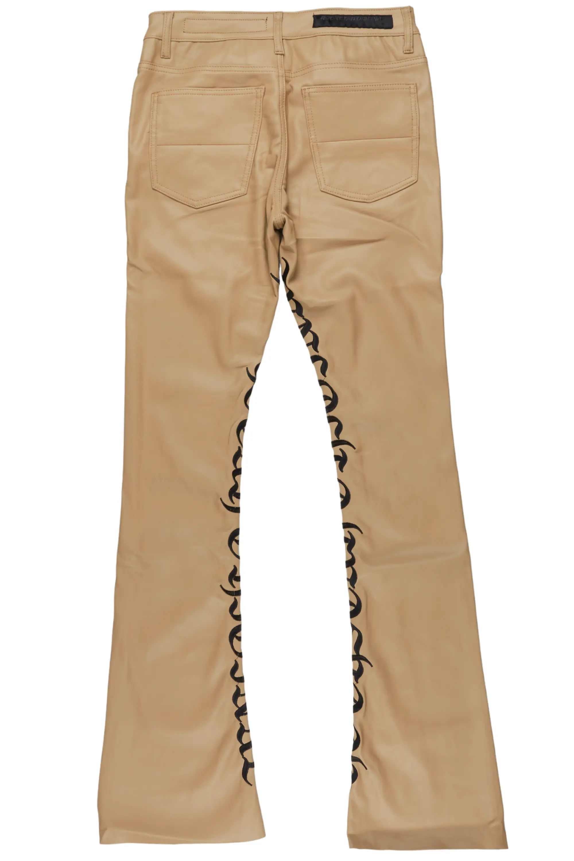 Eliam Beige/Black Faux Leather Stacked Flare Jean