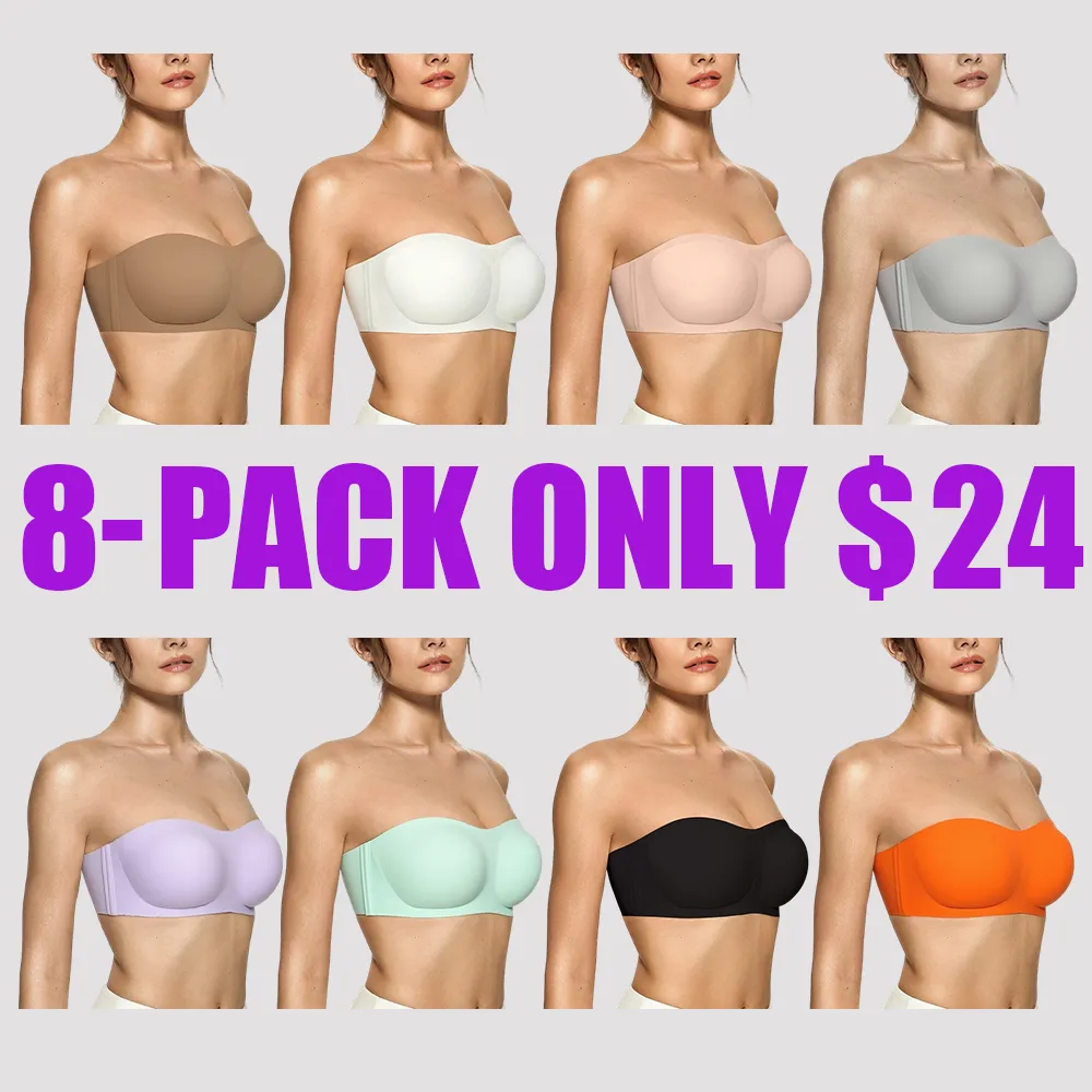 Women's Strapless Bandeau Tube Bra – Wireless, Seamless, Padded, Non-Slip, Comfortable Support for Everyday Wear