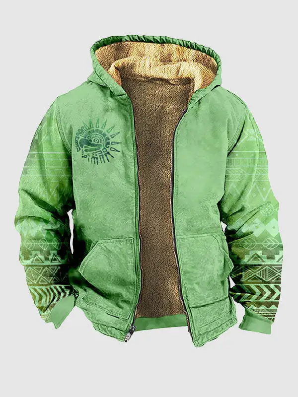 Men's Full Zip Western Print Fleece Hoodie Jacket