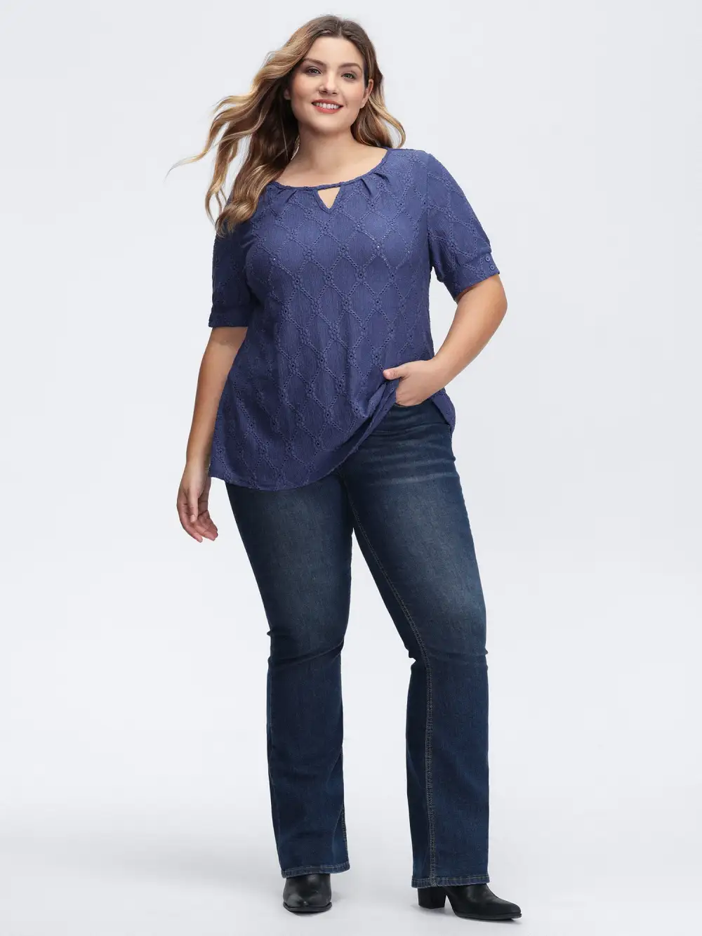 Textured Cut-Out Neckline T-Shirt