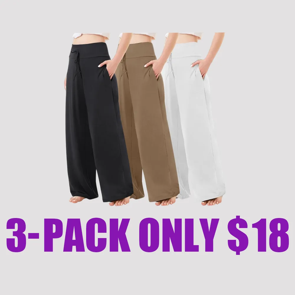 3 Pack Plus Size Women's Pajama Pants, Soft Comfy Casual Yoga Wide Leg Sweatpants, Perfect for Vacation, Daily Wear and Office