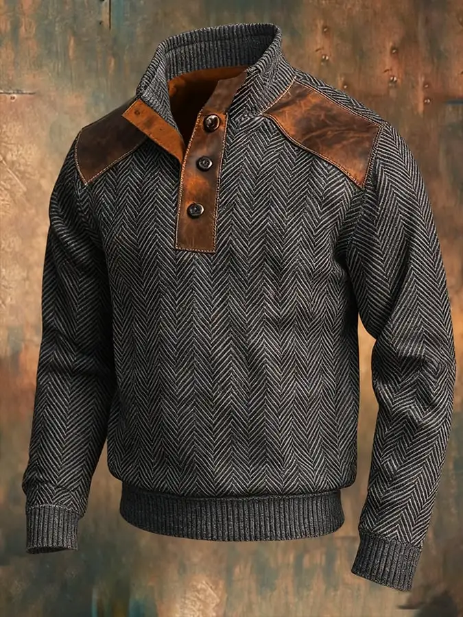 Men's Casual Retro Herringbone Long Sleeve Sweatshirt