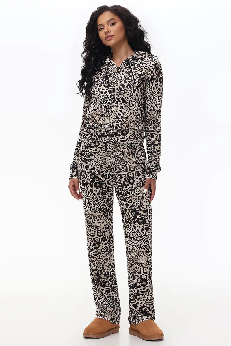 Animal Print Small Bling Velour Hoodie