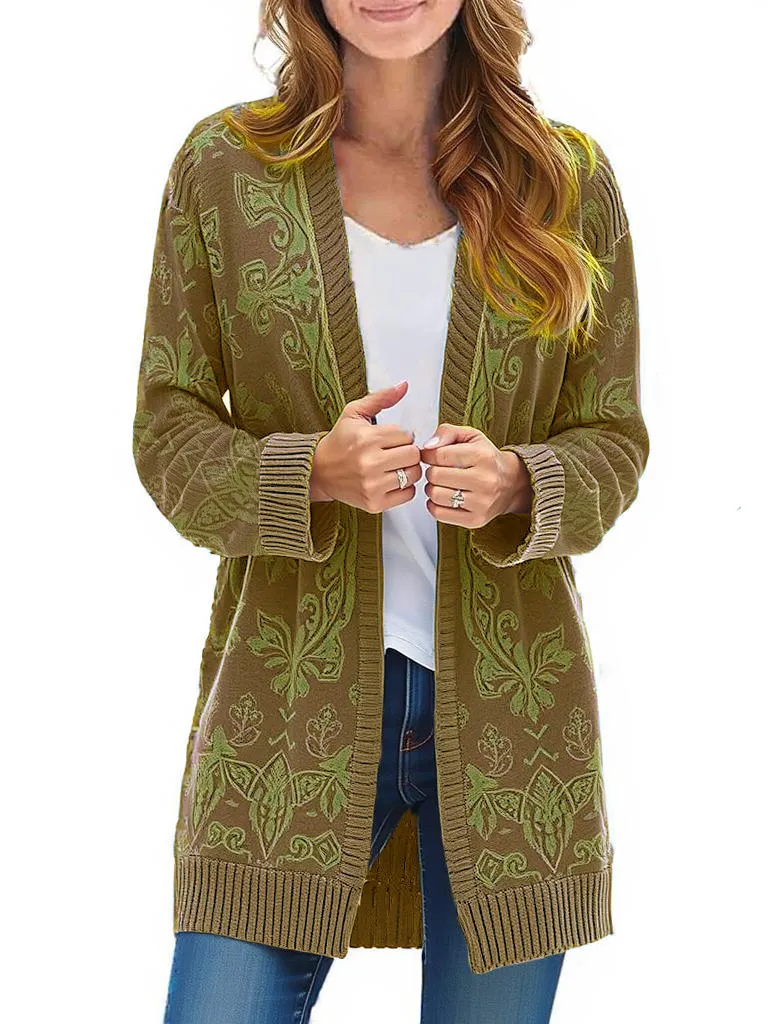 Women's long-sleeved twist knitted cardigan sweater cardigan autumn coat with pockets