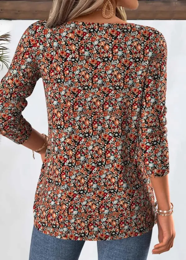 Multi Color Ditsy Floral Print Long Sleeve T Shirt