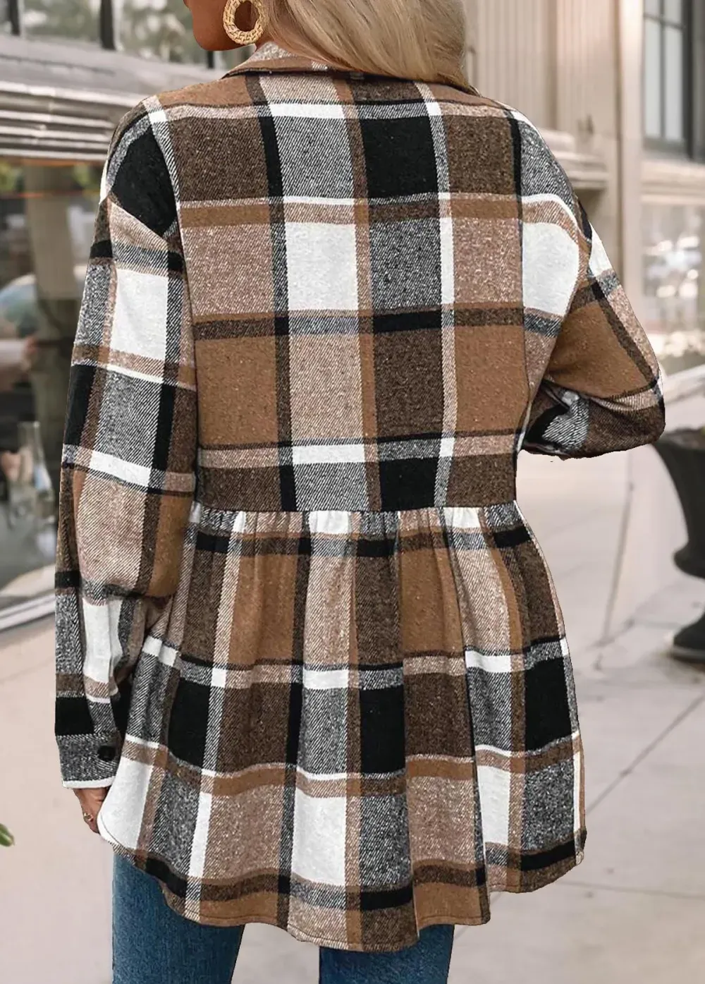 Multi Color Tummy Coverage Plaid Long Sleeve Coat