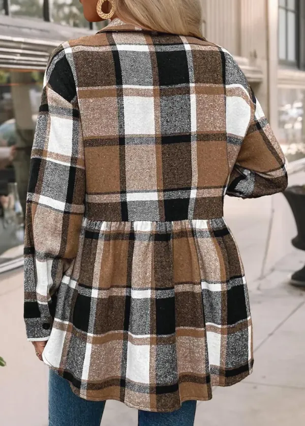 Multi Color Tummy Coverage Plaid Long Sleeve Coat