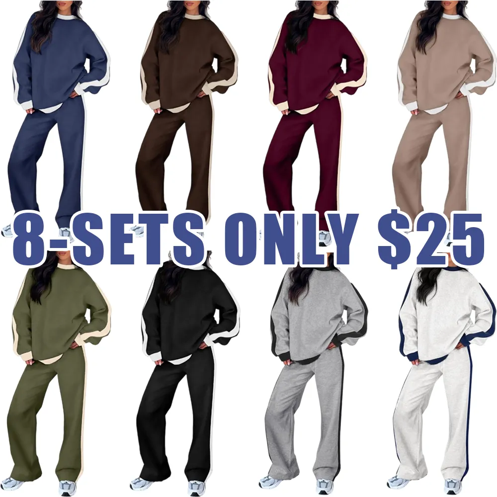 Women's 2-Piece Fleece Lounge Set – Cozy Crewneck Sweatshirt & Straight-Leg Sweatpants.