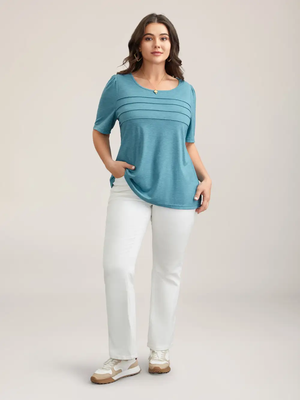 Seamed Round Neck Fitted T-Shirt