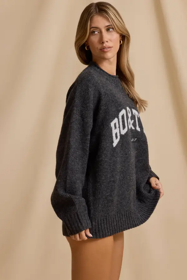 Oversized Knit Jumper in Charcoal Marl