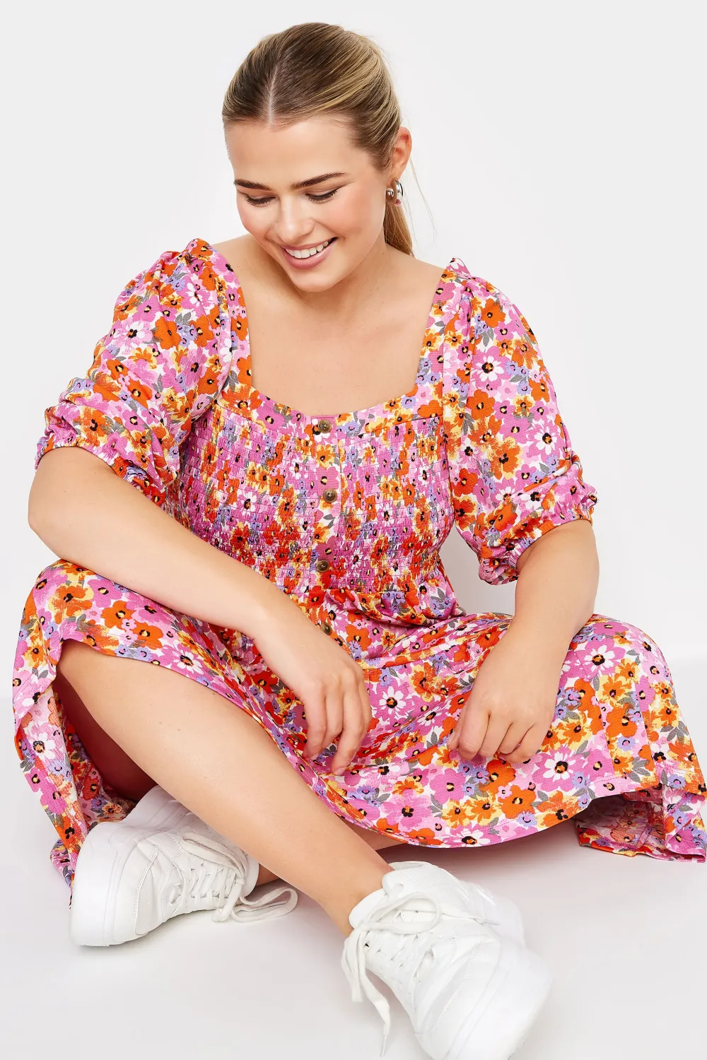 YOURS Curve Blue Floral Print Tiered Midi Dress